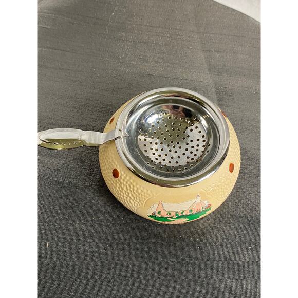 VTG 70s Bermuda Souvenir Tea Bag Holder Strainer 3.50in Pink Green Beige EUC L#1 - Picture 2 of 13